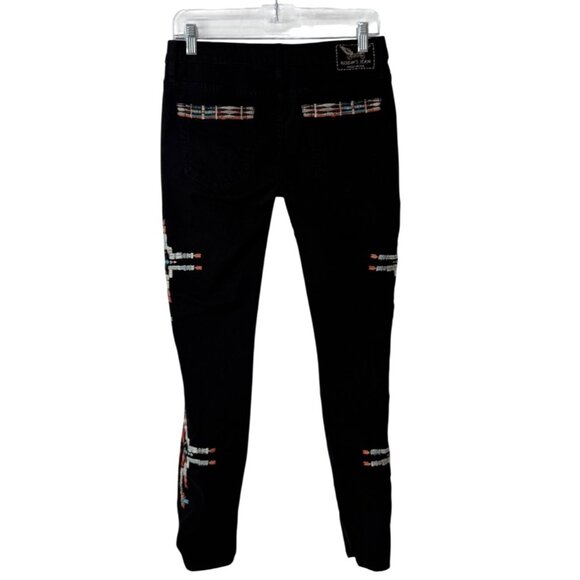 Robins Jean Embroidered Black Skinny Jeans Aztec Chapa Y2k Size 28 - Picture 2 of 7